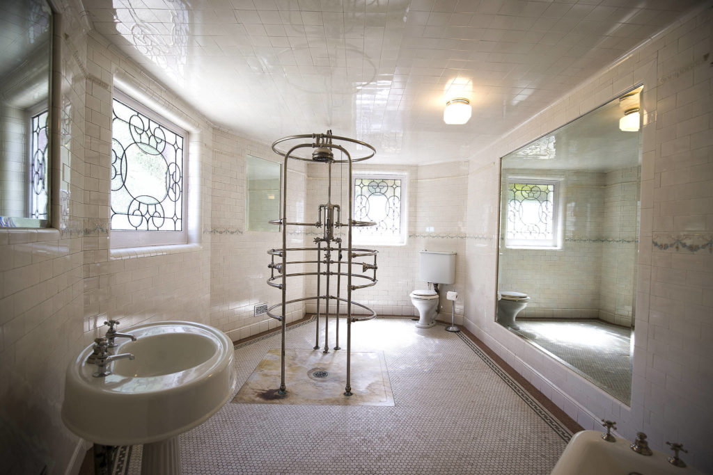 In the basement of the Rucker Mansion is a nickel-plated needle shower in the bathroom. (Andy Bronson / The Herald)
