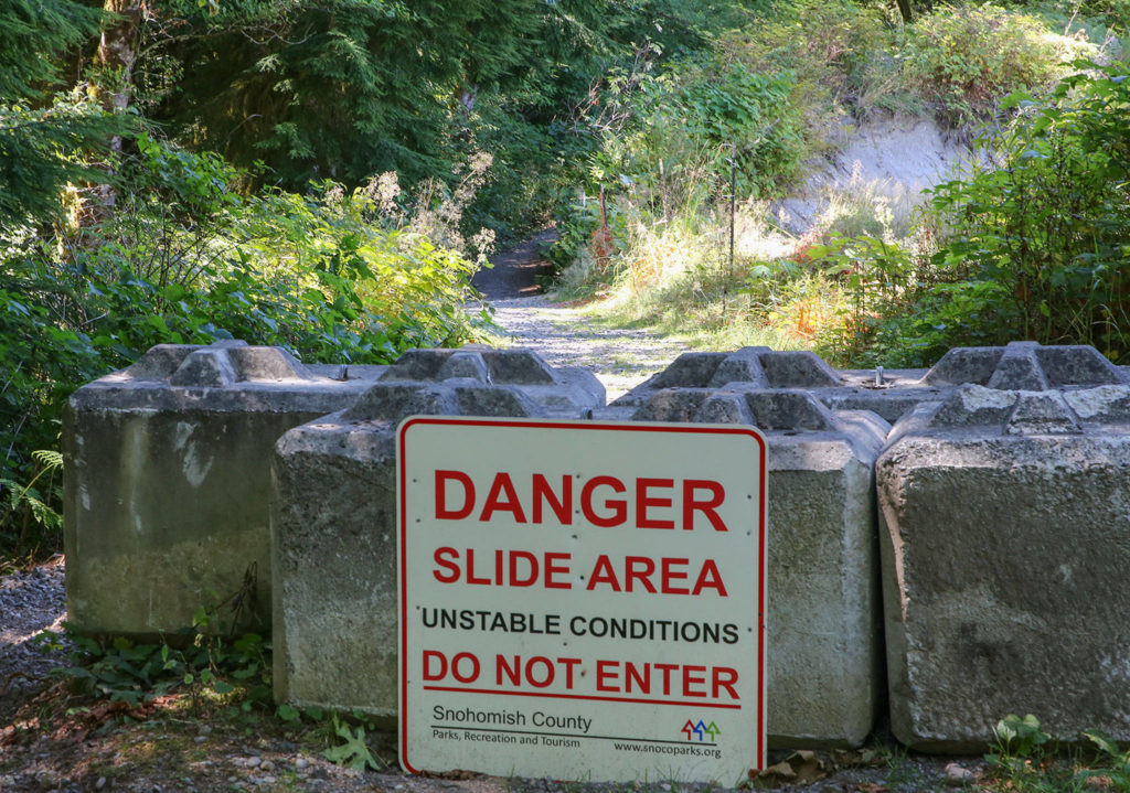 A section of Whitehorse Regional Trail is closed due landslide in Darrington. (Kevin Clark / The Herald)
