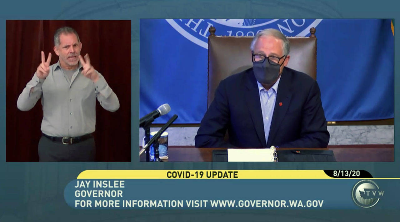 Gov. Jay Inslee speaks in the North Central Washington town of Brewster on Thursday. (TVW)