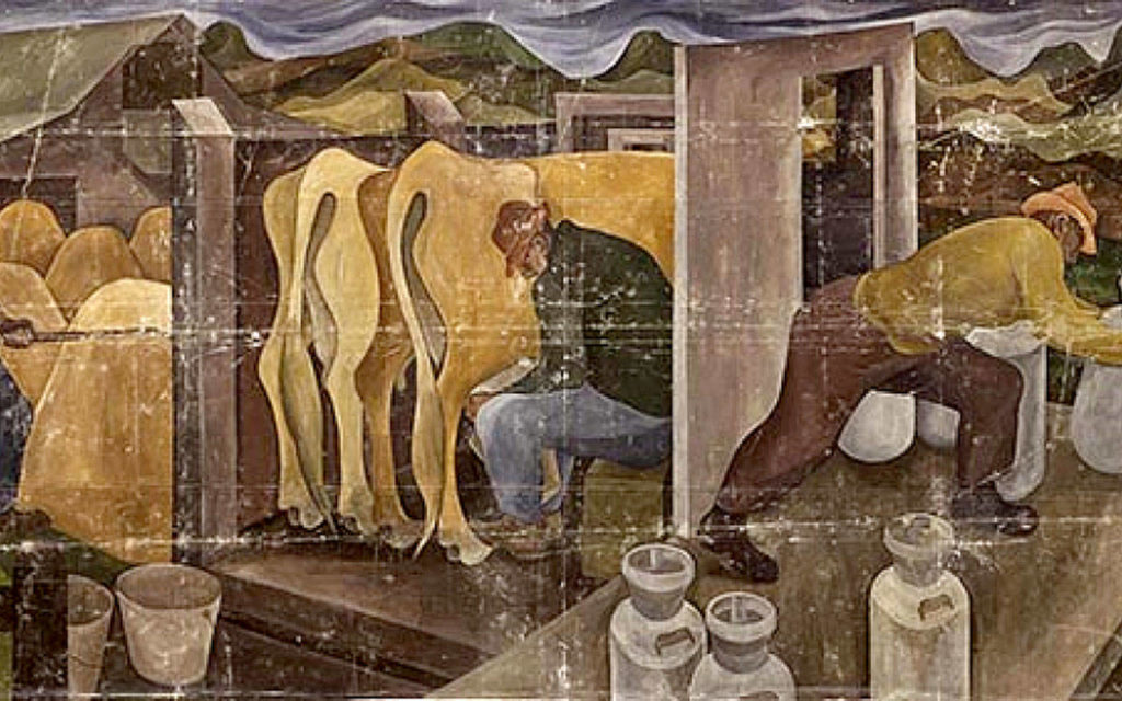 A portion of the 28-by-7-foot mural before it was restored. Some $80,000 was raised to preserve the artwork.
