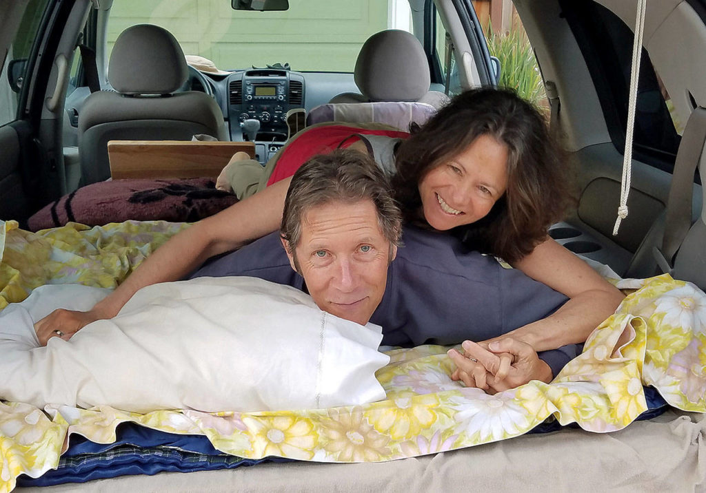 John Soares and his partner, Stephanie Hoffman, enjoy free camping trips in the back of their van. (John Soares)
