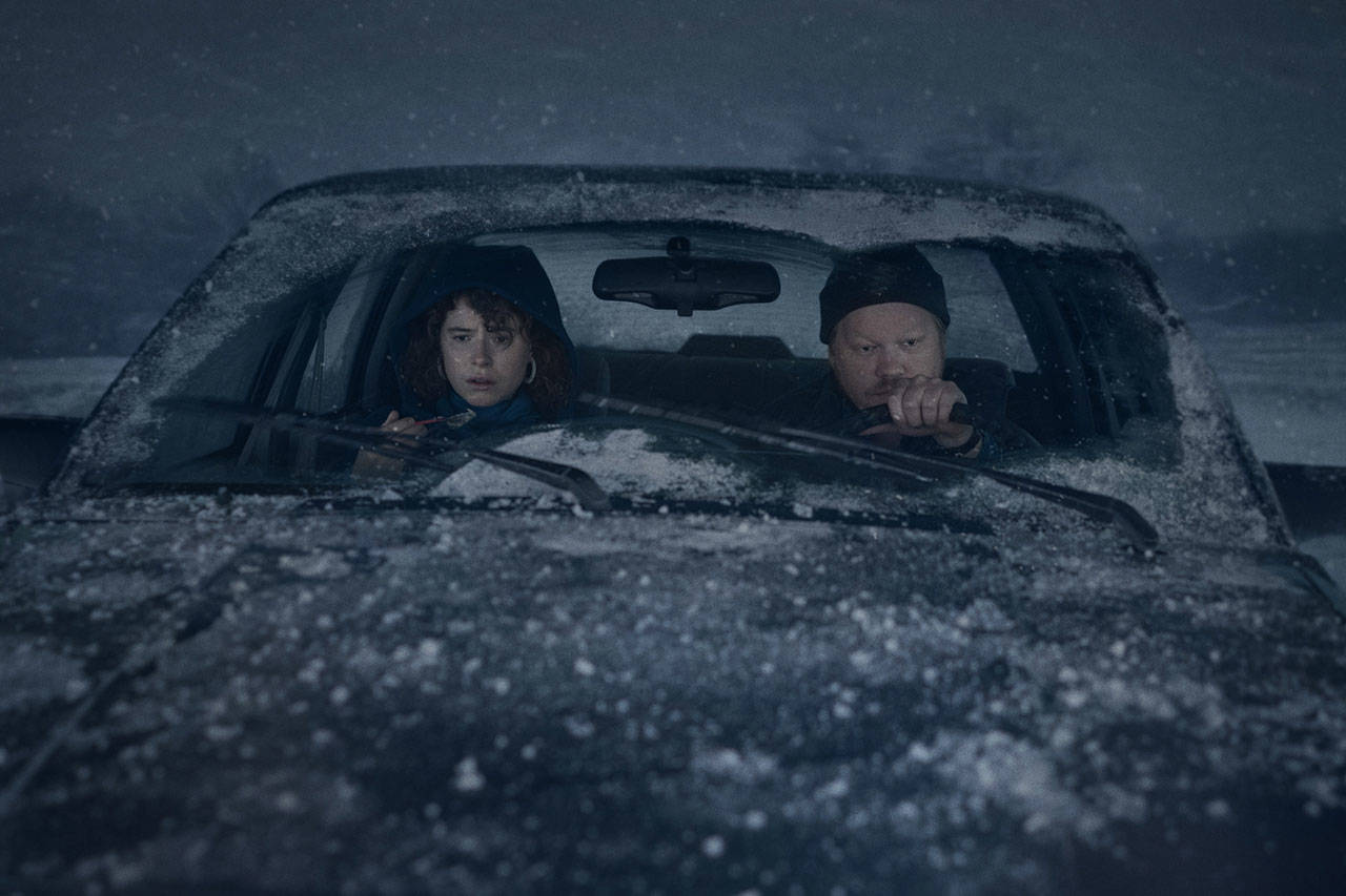 Jessie Buckley and Jesse Plemons in a scene from Charlie Kaufman’s “I’m Thinking Of Ending Things.” (Netflix)