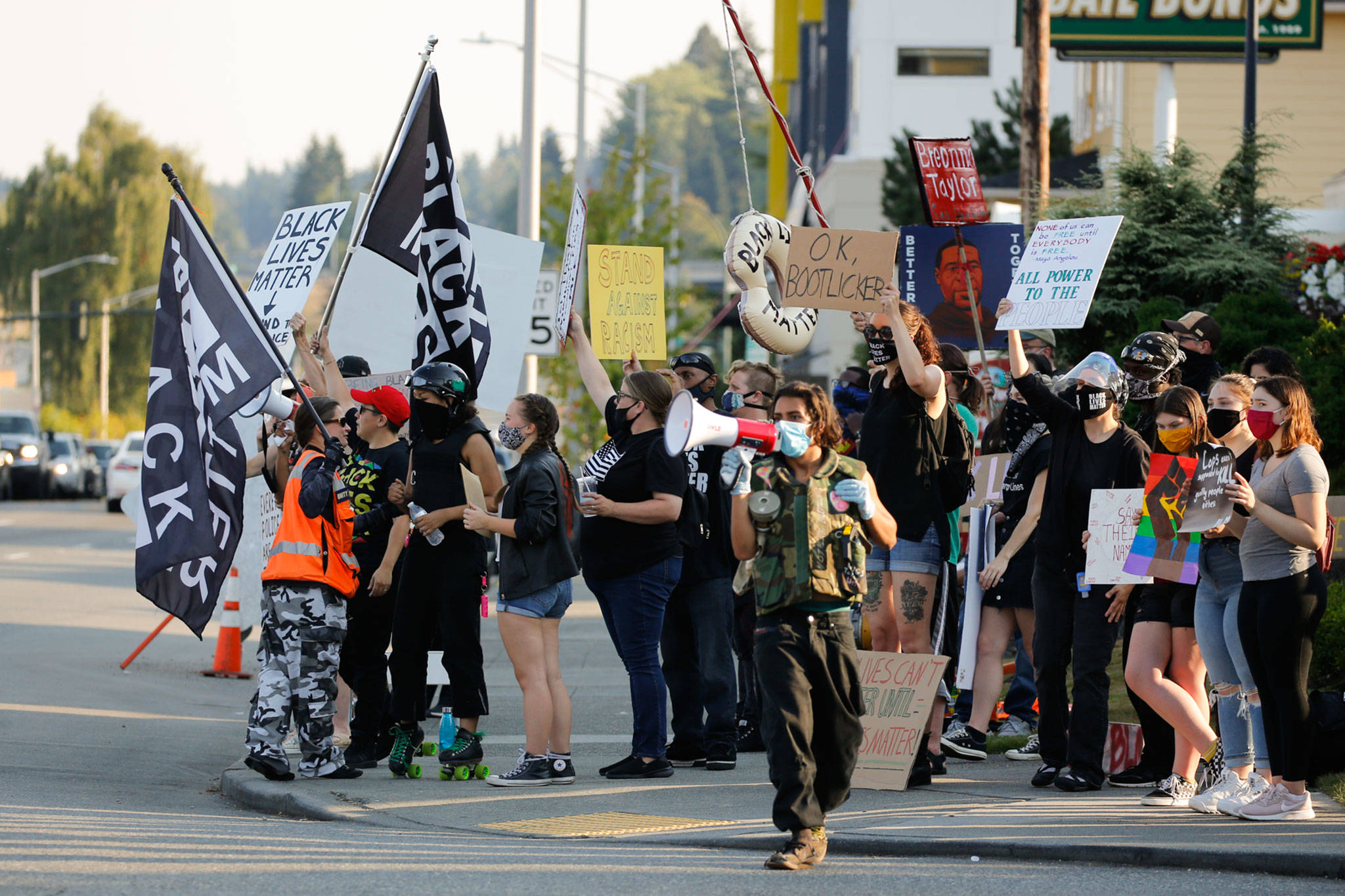 A Black Live Matter rally Friday night at the intersection of Broadway and Pacific Ave in Everett on September 4, 2020. (Kevin Clark / The Herald)