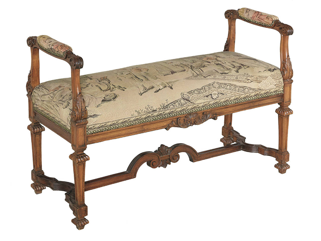This French window bench was in style the last half of the 18th century. Although it was made to use by a window, it is popular with decorators today as a hall bench or a seat at the end of a bed. This bench sold for about $1,600 at an auction. (Cowles Syndicate Inc.)