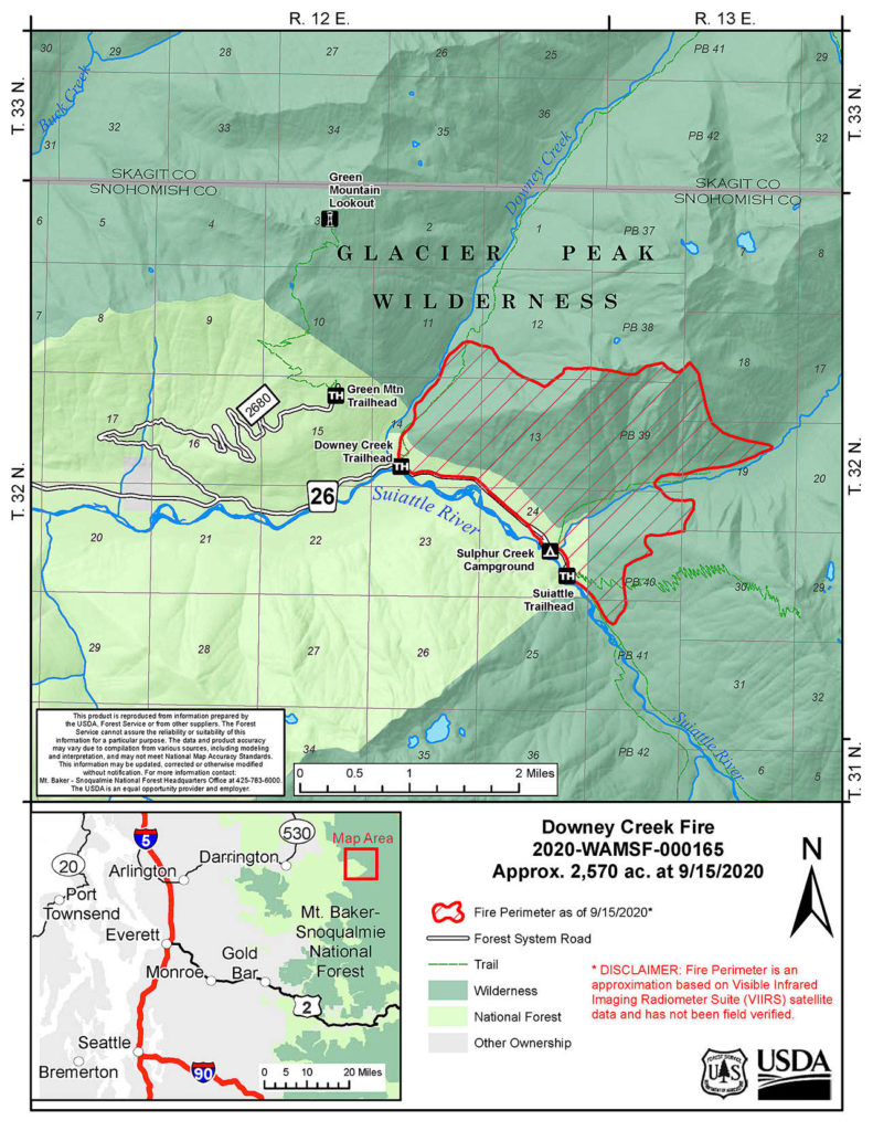 A map shows the perimeter of the Downey Creek wildfire in late September. (U.S. Forest Service)
