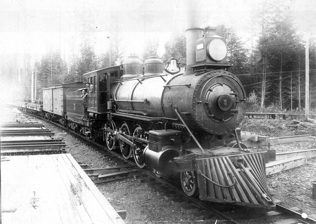 This Everett & Monte Cristo locomotive was purchased in 1893. It was one of the first to run the rails that are now the Centennial Trail. (Granite Falls Historical Society)
