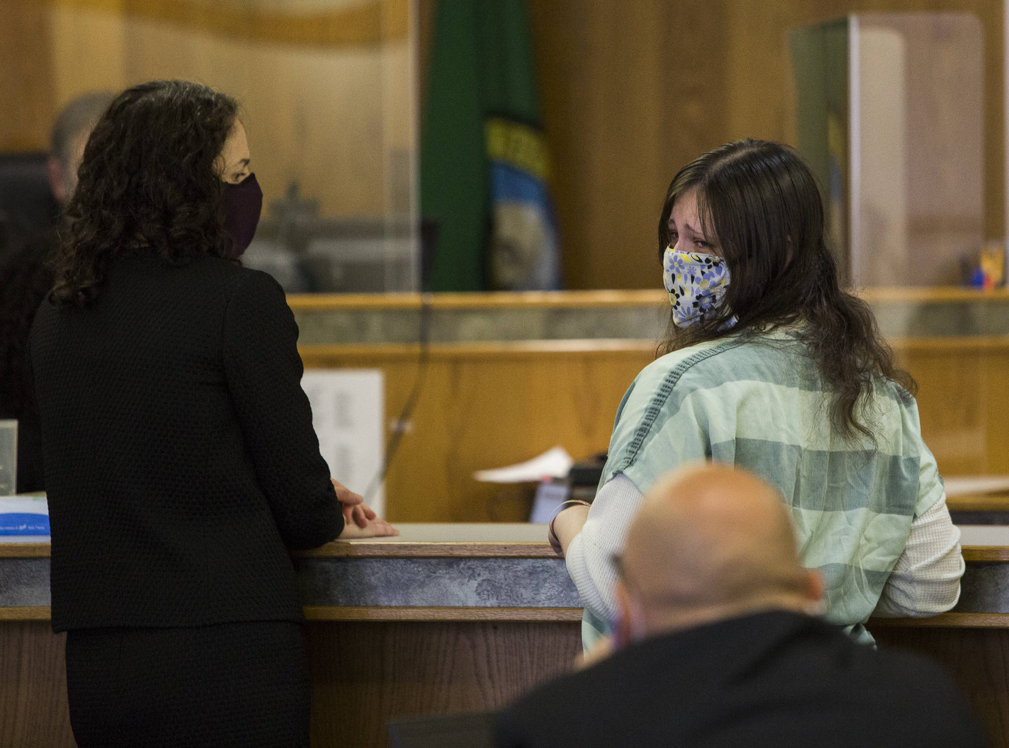 Marissa Wallen looks back at her family while addressing the court during her sentencing hearing Wednesday in Everett. (Olivia Vanni / The Herald)