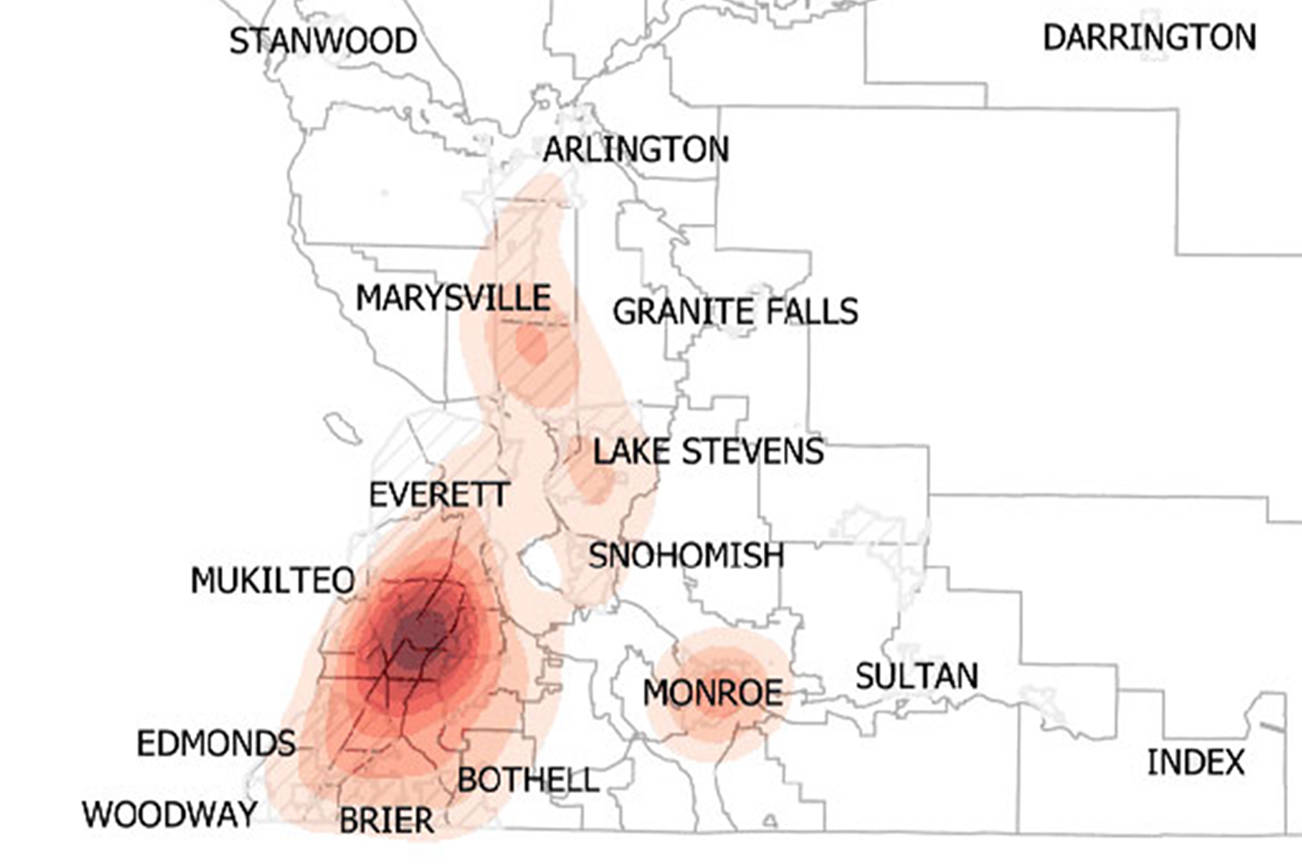 Case count heat map shows Aug. 23 to Sept. 5. (Snohomish County Health District)
