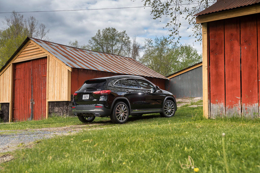 The all-new 2021 Mercedes-Benz GLA 250 has front-wheel drive. Its sibling, the GLA 250 4Matic, has all-wheel drive. (Manufacturer photo)
