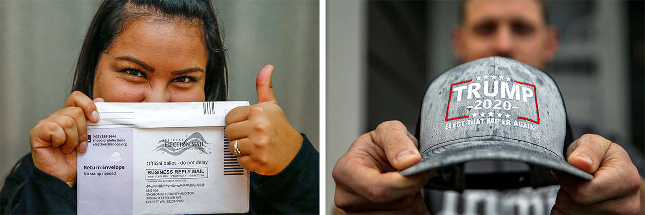 Biden supporter Jessica Figueroa (left) and Trump supporter Jesse Bowers. (Kevin Clark / The Herald)