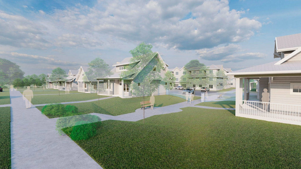 A computer illustration shows single-family homes along Norton Avenue that Housing Hope has proposed for three acres near Sequoia High School for homeless families with students in the Everett School District. (Housing Hope)
