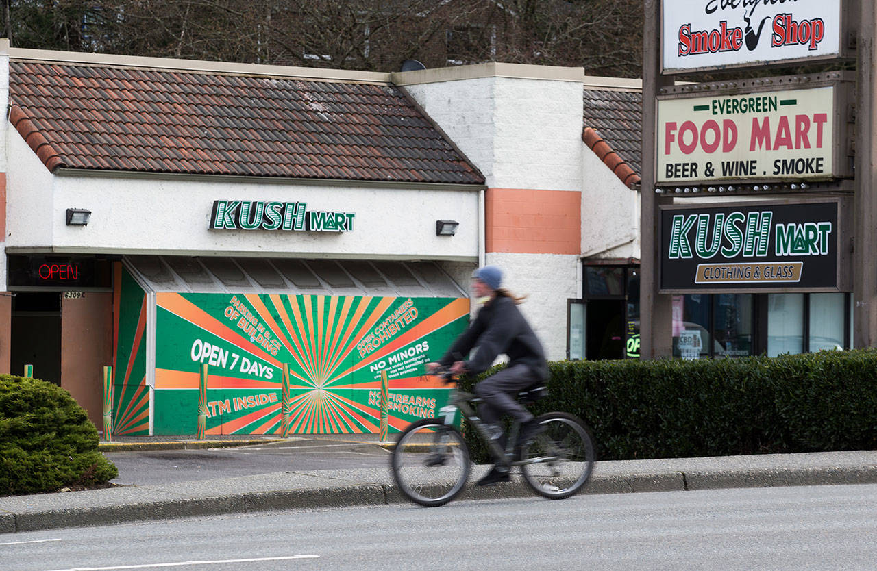 More pot shops could be joining Kush Mart and others in Everett now that the city council has approved increasing the number of stores. (Andy Bronson / Herald file)