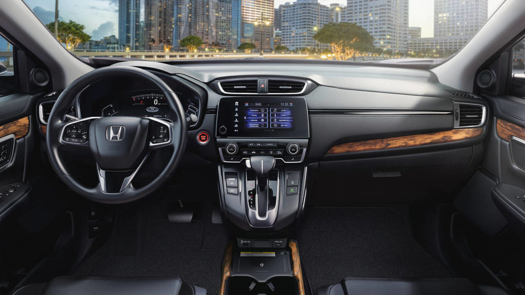 The 2020 Honda CR-V cabin has handsome styling and high-quality construction. The Touring interior is shown here. (Manufacturer photo)

