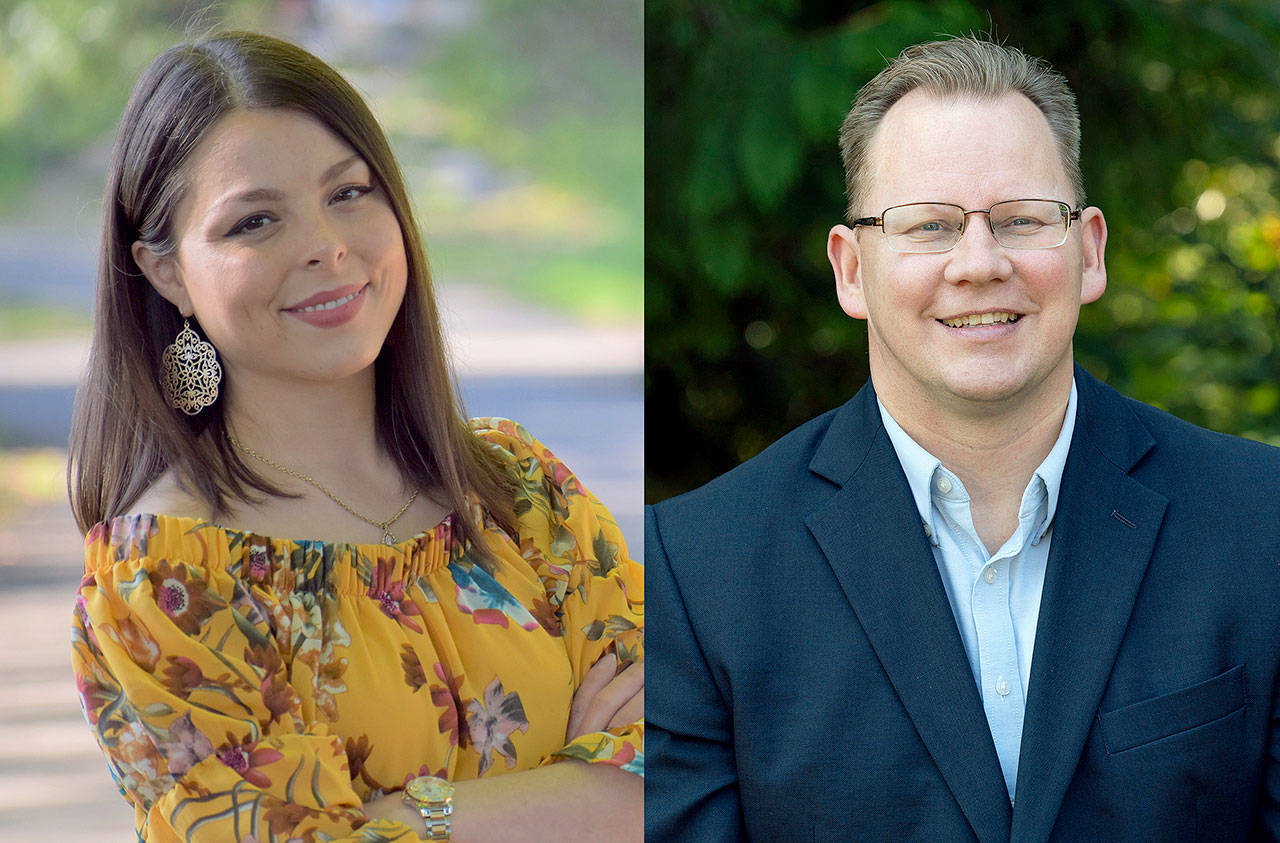 Maia Espinoza (left) is challenging state Superintendent Chris Reykdal. (Associated Press)