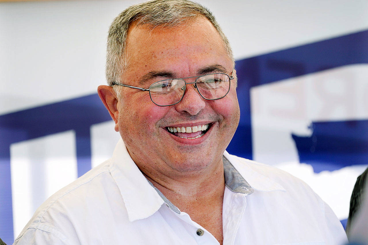 Republican gubernatorial candidate Loren Culp at a rally Aug. 29 in Mount Vernon. (AP Photo/Elaine Thompson)