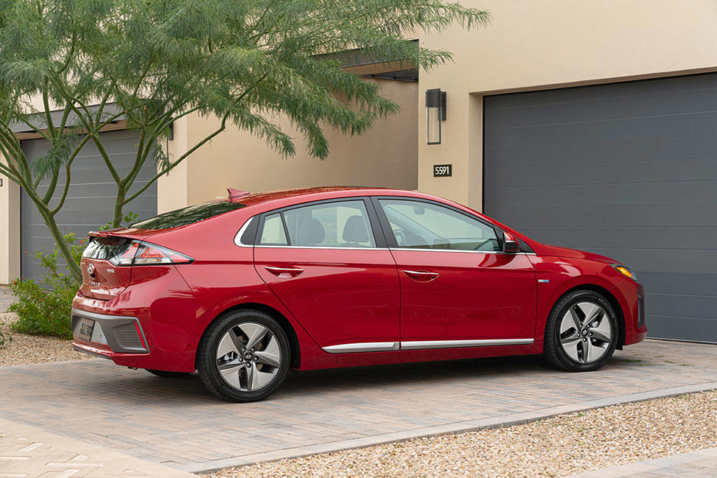 The five-door Hyundai Ioniq hatchback has seating for five and a 23 cubic-feet rear cargo area. (Manufacturer photo)
