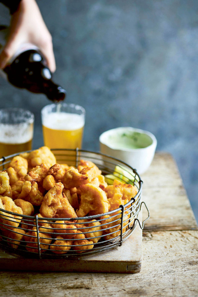 Buttermilk fried cauliflower with jalapeno and lime dressing eat just like popcorn shrimp. (Sam Folan)
