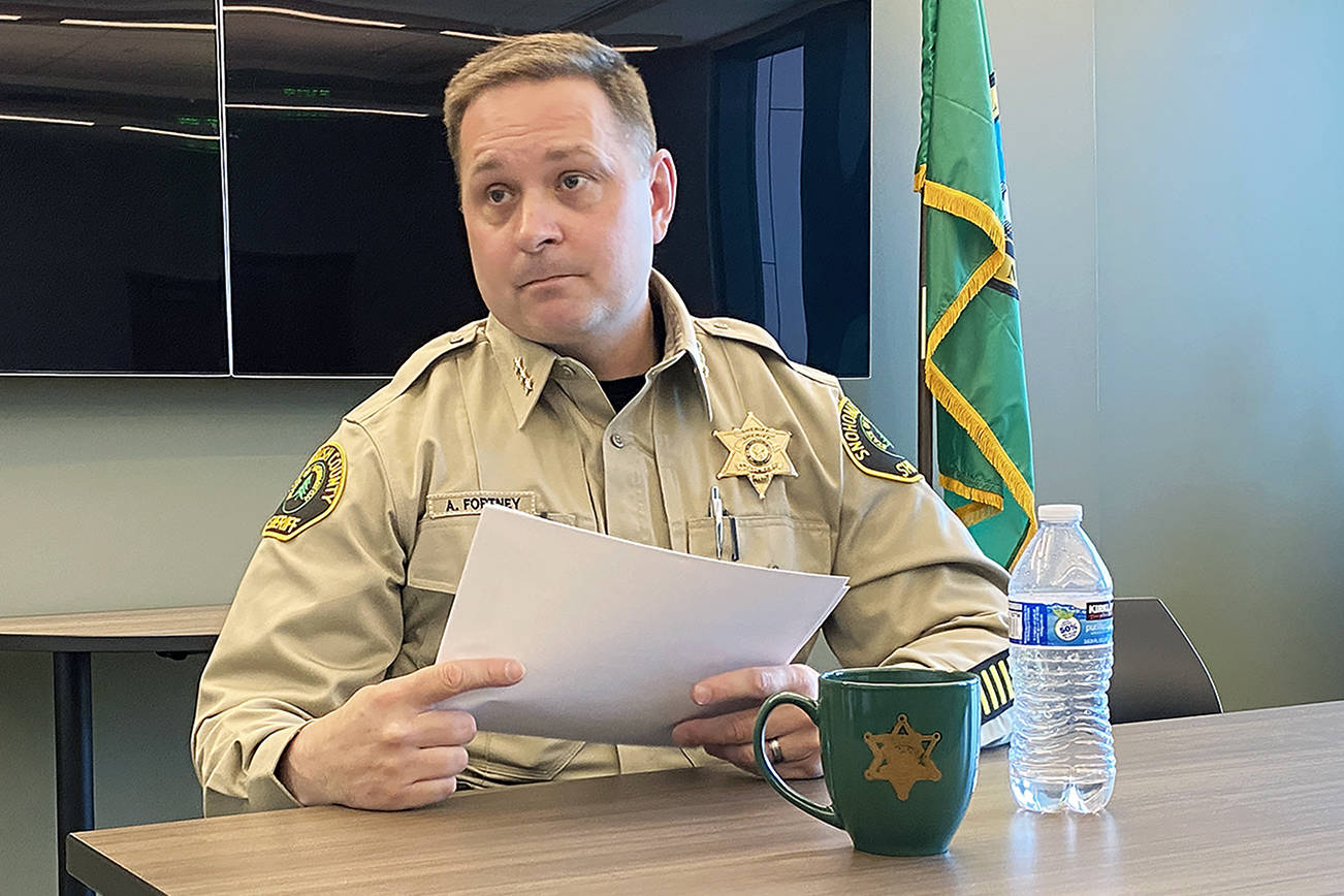 Snohomish County Sheriff Adam Fortney during an interview at the sheriff’s department June 17, 2020. (Sue Misao / The Herald)