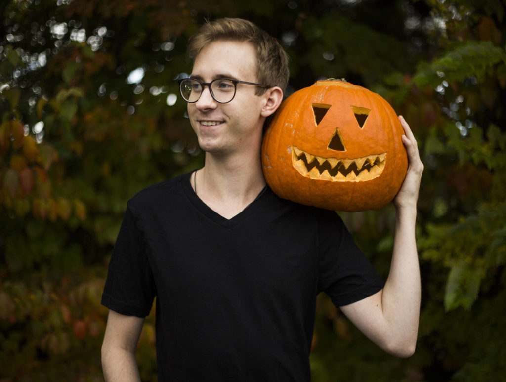 Brett Kelly, 24, of Lake Stevens, created a “Pumpkin Man” video for TikTok that was picked up by the CBS show “The Greatest #AtHome Videos.” (Olivia Vanni / The Herald)
