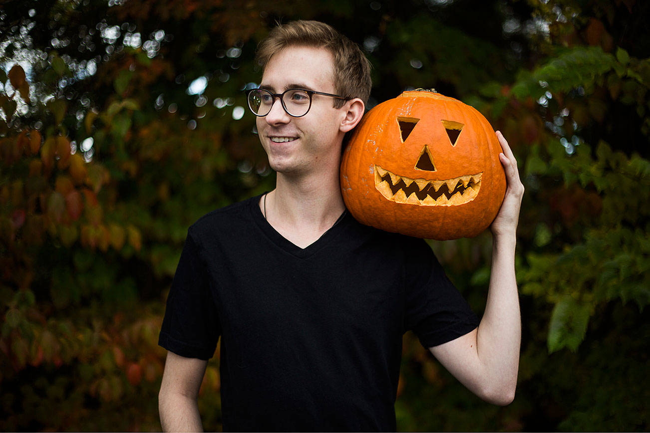 TikToker Brett Kelly, 24, whose Pumpkin man character TikTok video will be aired on the CBS show The Greatest #AtHome Videos on Friday, Oct. 30, 2020. (Olivia Vanni / The Herald)