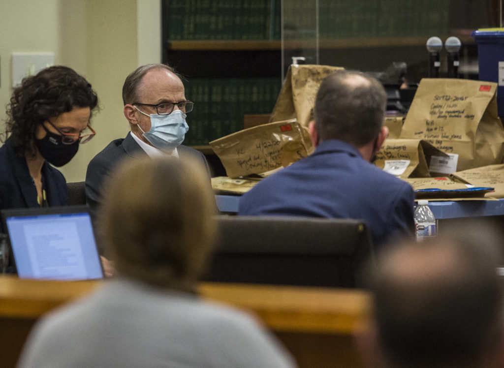 Terrance Miller listens to testimony during his trial Wednesday in Everett. (Olivia Vanni / The Herald)
