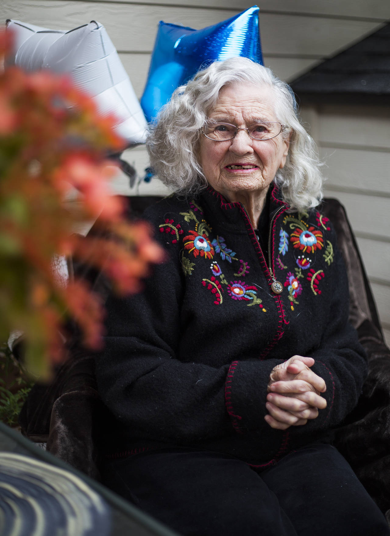 Doris Callaghan, 100, at the Mukilteo Sunset Adult Family Home. (Olivia Vanni / The Herald)