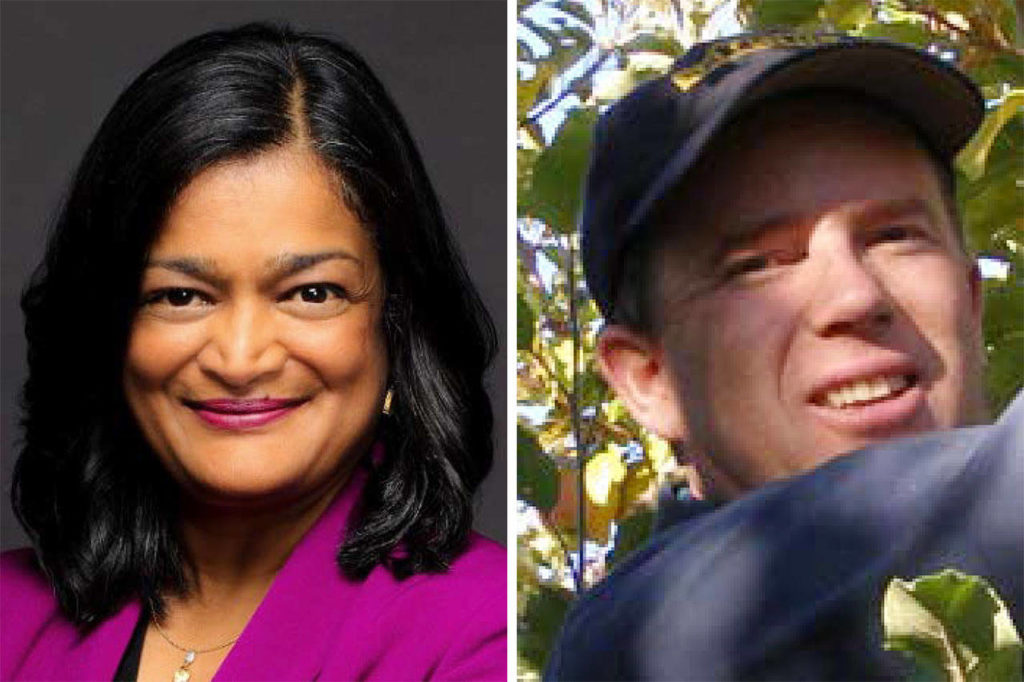 Pramila Jayapal (left) and Craig Keller.
