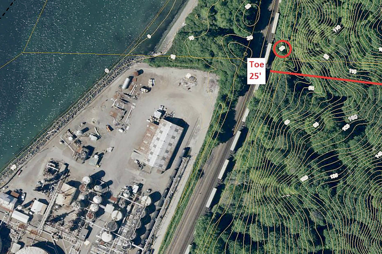This image shows the slope height above the north end of the Point Wells site. (Snohomish County GIS)