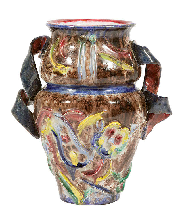This pottery vase by Vally Wieselthier has typical, colorful Wiener Werkstatte decorations. It was made around 1925 in Austria. (Cowles Syndicate Inc.)