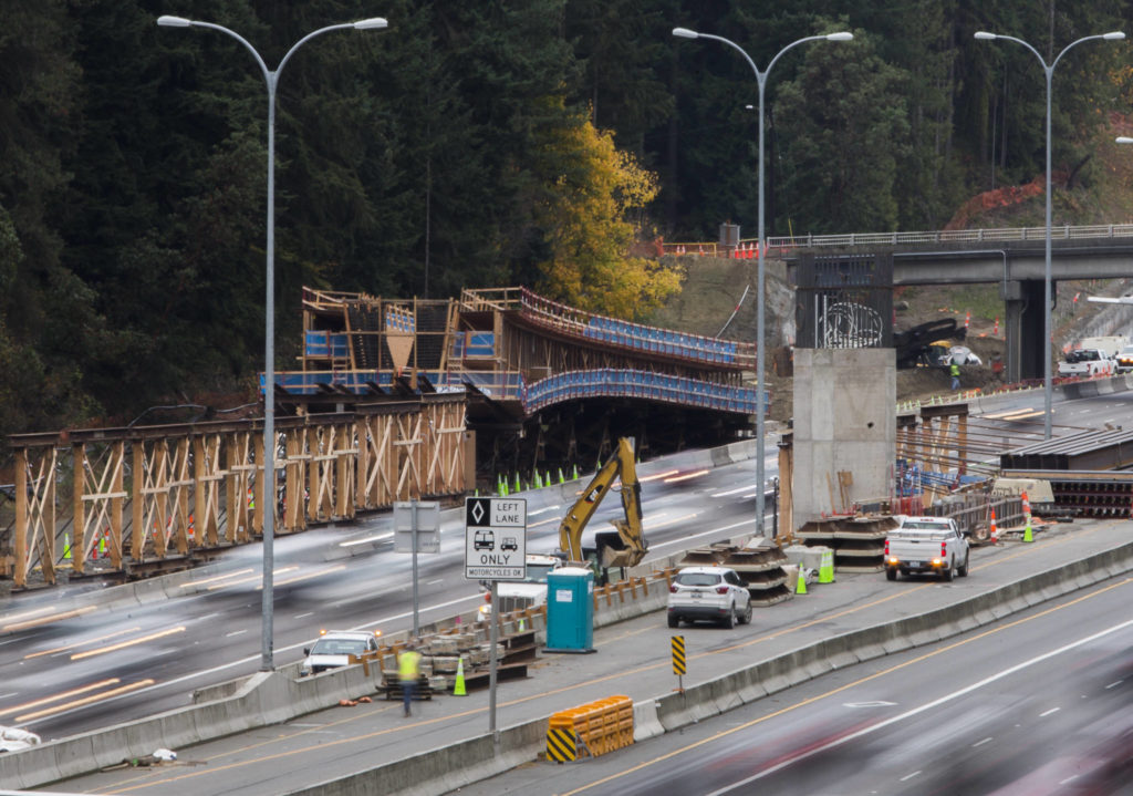 Sound Transit construction along I-5 on Thursday in Mountlake Terrace. (Olivia Vanni / The Herald) 
