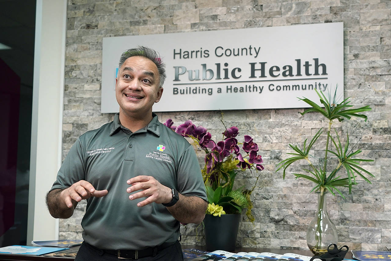Former Harris County Public Health Executive Director Dr. Umair Shah talks about contact tracing and the recent spike in COVD-19 cases in Harris County on June 25 in Houston. Gov. Jay Inslee on Tuesday appointed Dr. Shah as Washington’s new secretary of health. (AP Photo/David J. Phillip, file)
