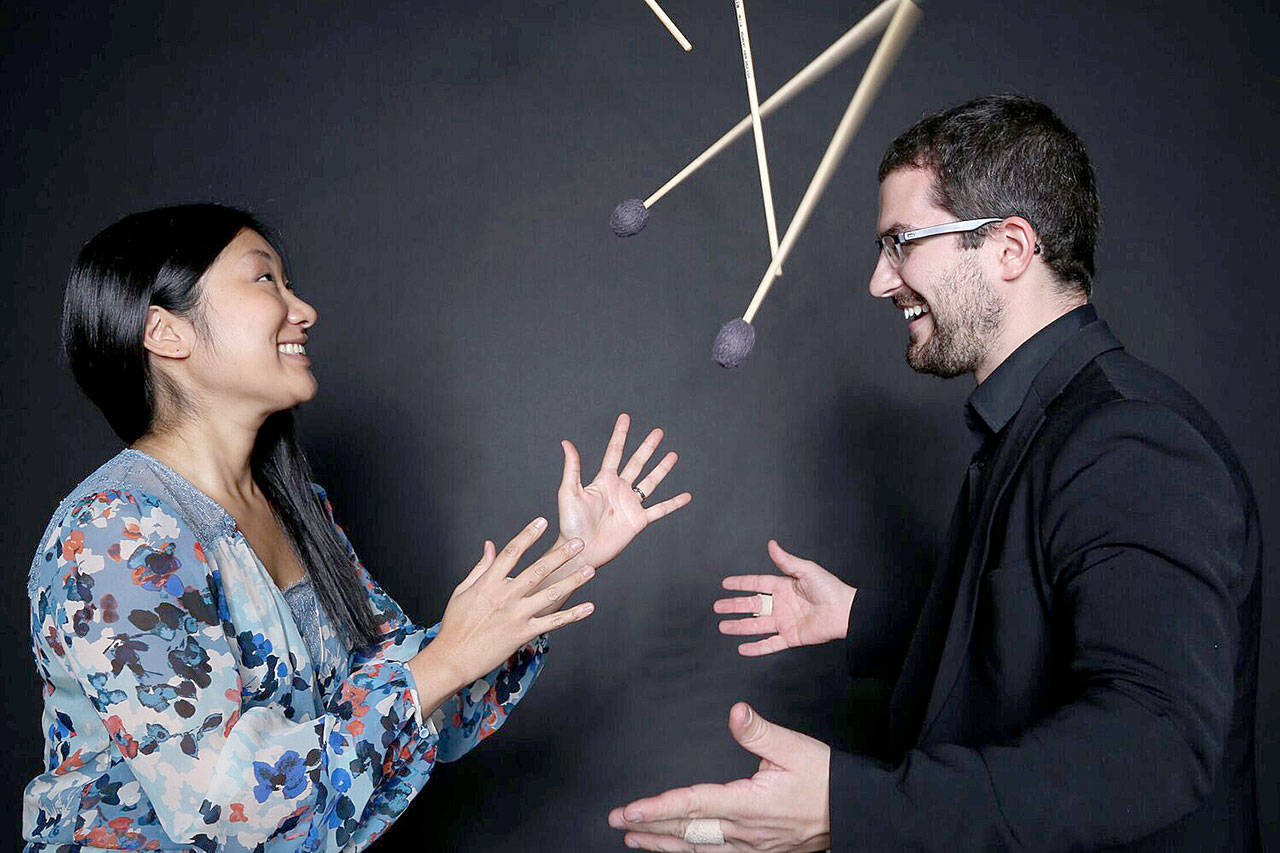 The percussion duo Mari Yoshinaga and Garrett Arney will perform a virtual “Kidstock! @ Home with arx duo” show Nov. 28 presented by the Edmonds Center for the Arts. (arx duo)
arx duo