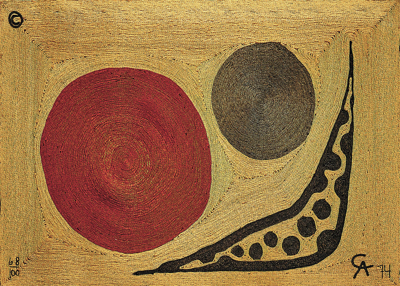 Condition has become the most important feature when determining price. Fame, rarity and history are also considered when setting a price. Sometimes a price is high because there are two determined bidders. This maguey fiber tapestry, “Moon,” after Alexander Calder, sold at a Rago auction in 2017 for $4,688. (Cowles Syndicate Inc.)