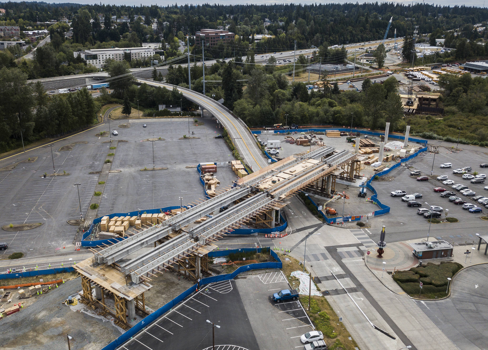 The Lynnwood Transit Center light rail station under construction in August. (Olivia Vanni / The Herald)