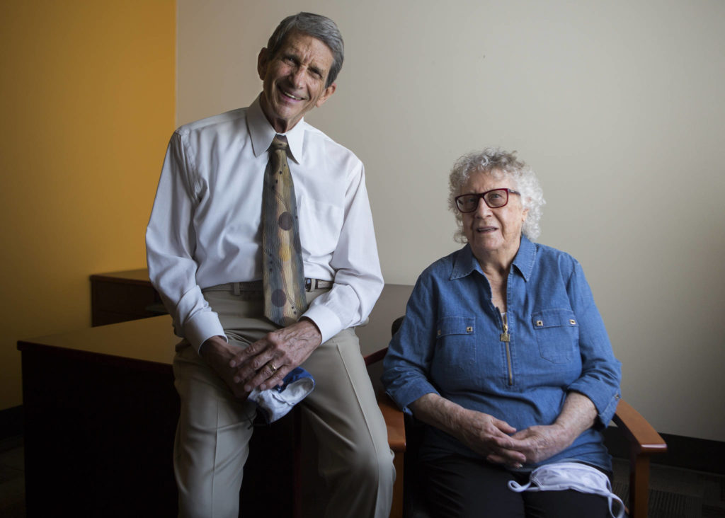 Bill Dussault, 73 (left), and Janet Taggart, 90, changed the public education system nationwide to include students with disabilities in the 1970s. Their action, with four others from Seattle, led to Washington’s House Bill 90 “Education for All” in 1971 that was a model for national laws. (Olivia Vanni / The Herald)
