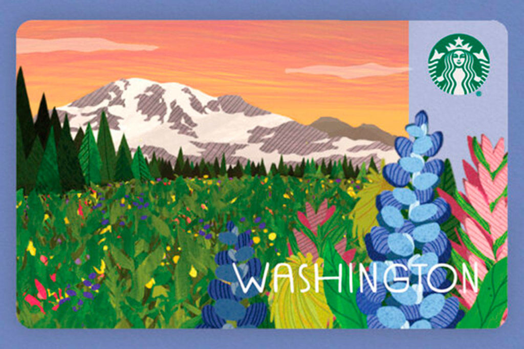 A Washington Starbucks gift card design by Taylor Mattson, a 2011 Everett High School graduate. (Starbucks)
