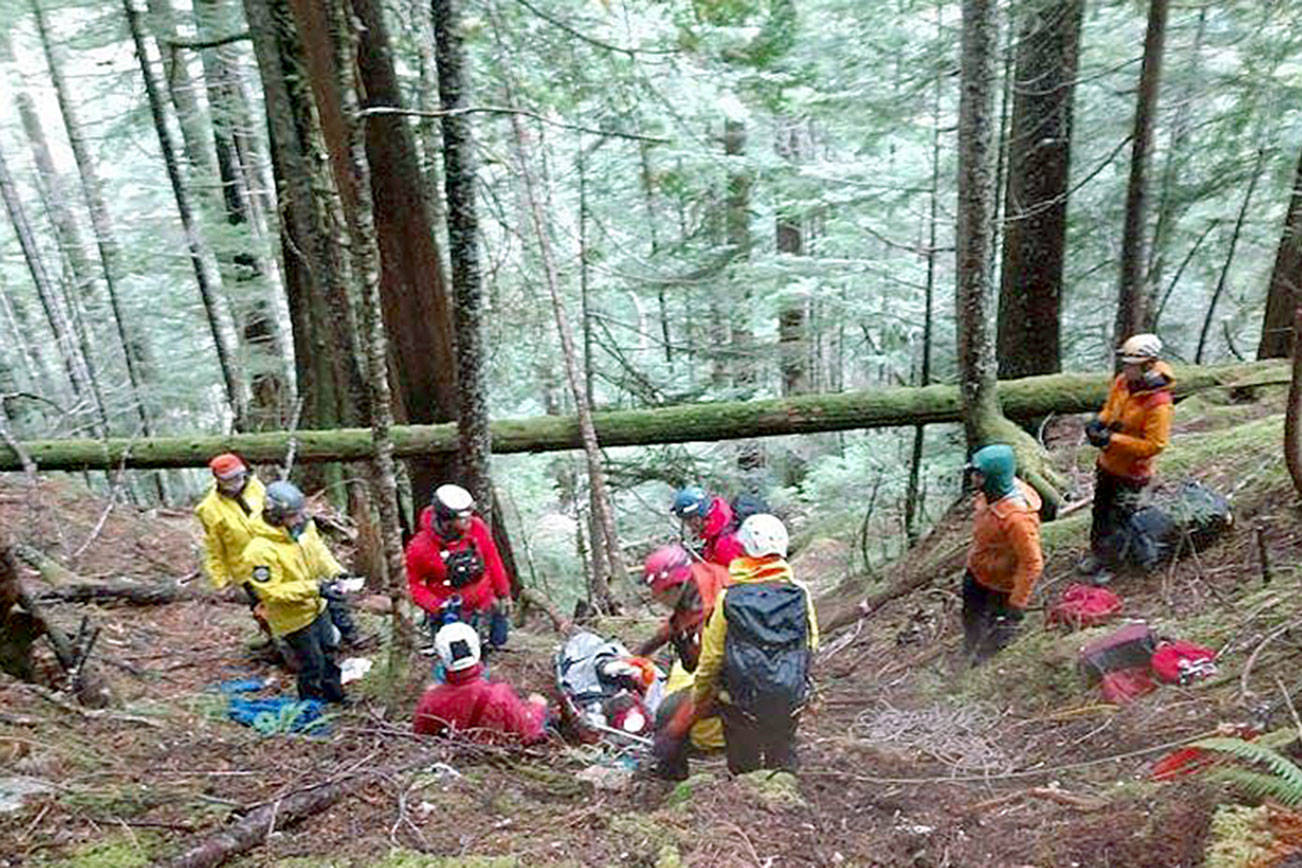 Crews spent close to 24 hours rescuing a woman with serious injuries from the woods east of Darrington last week. (Snohomish County Sheriff's Office) 20201029