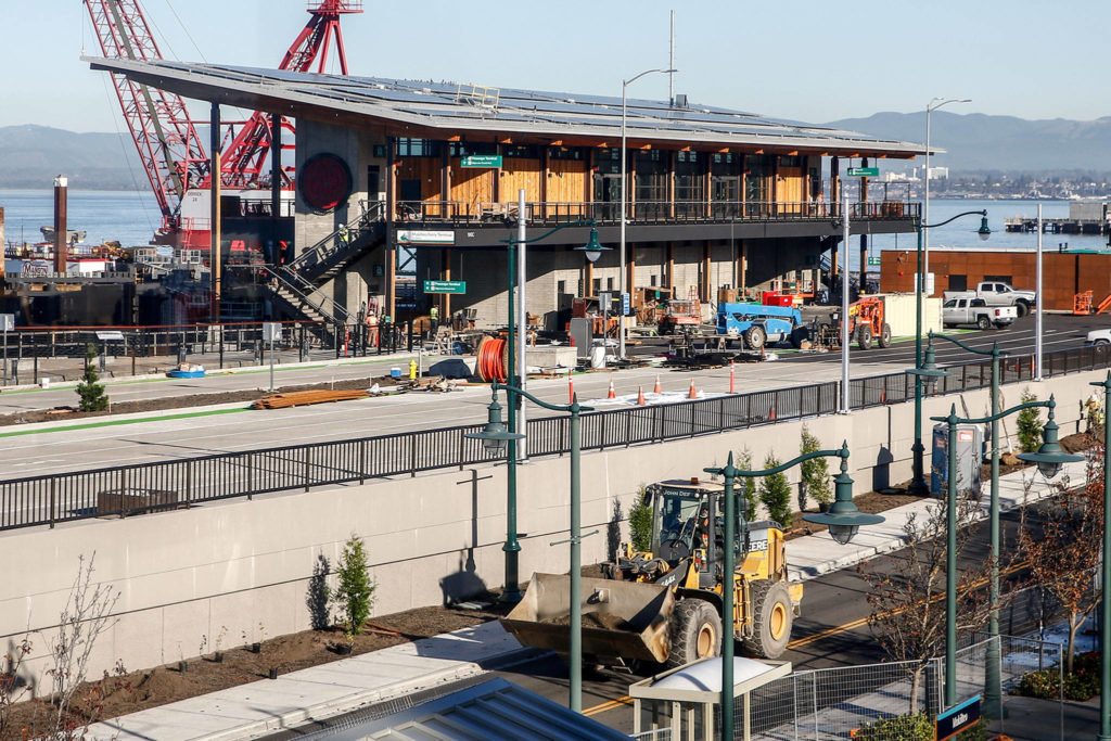 The new Mukilteo ferry terminal was designed to resemble a Native American longhouse. (Kevin Clark / The Herald)

