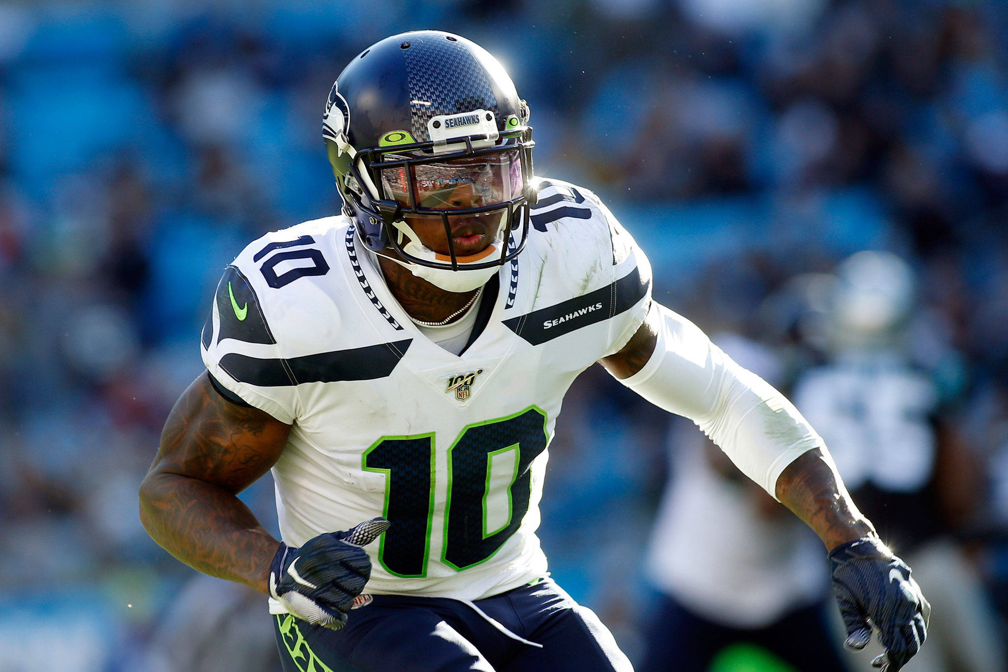 Seahawks wide receiver Josh Gordon runs a play during the second half of a game against the Panthers on Dec. 15, 2019, in Charlotte, N.C. (AP Photo/Brian Blanco)