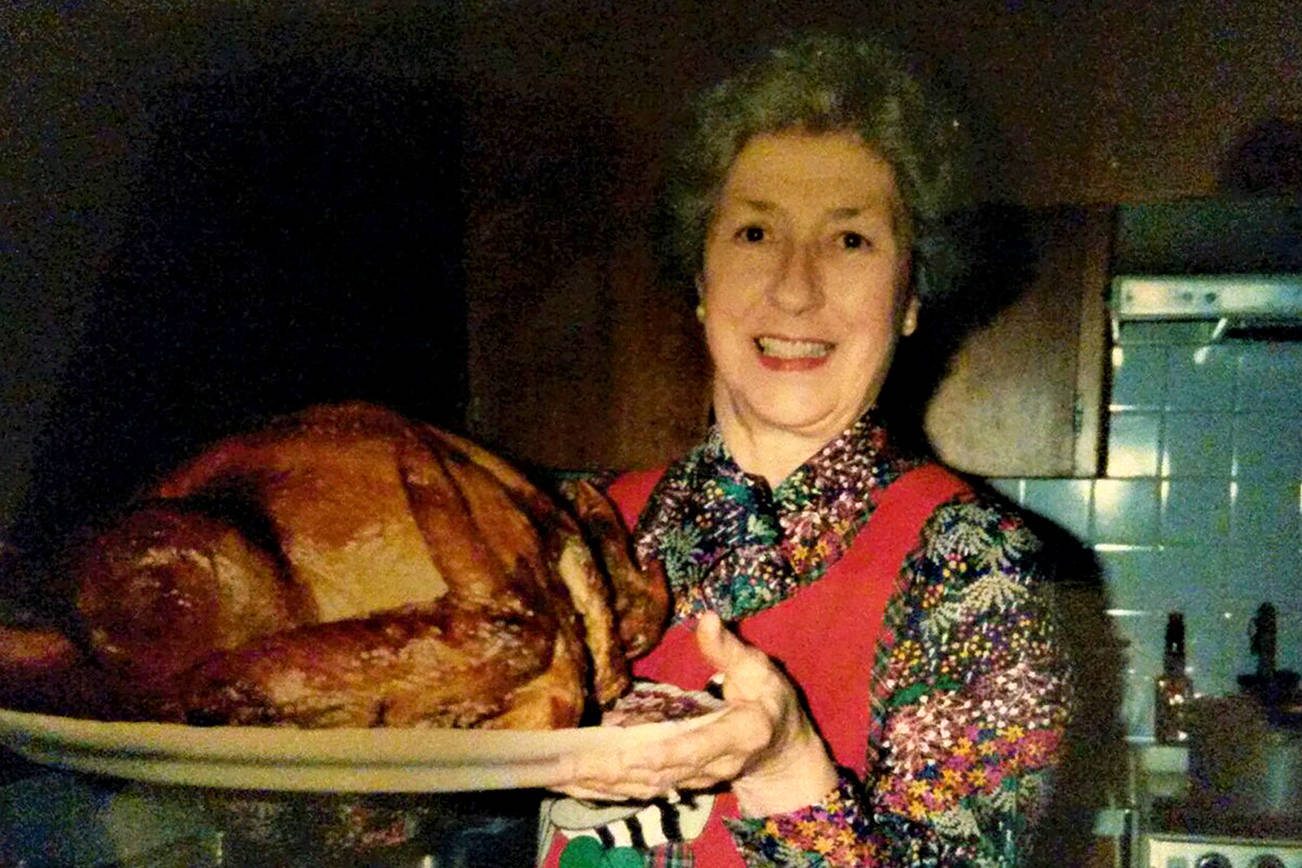 Julie Muhlstein's mother, Jeanne Ahrens, on a Christmas past in Spokane. She died Nov. 20 at age 98. (Contributed photo)