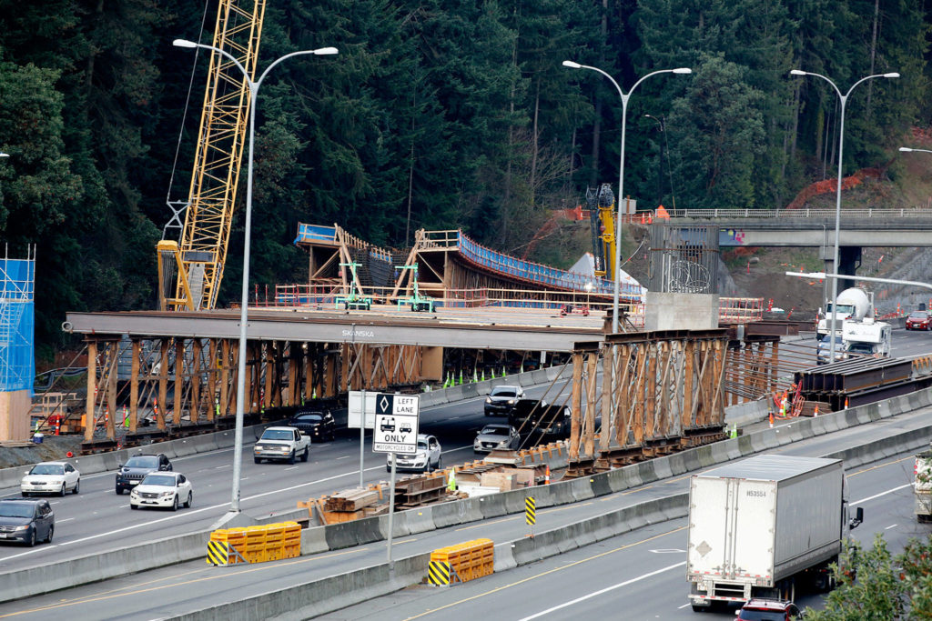 Sound Transit Link light rail construction in Mountlake Terrace on Friday. (Kevin Clark / The Herald)
