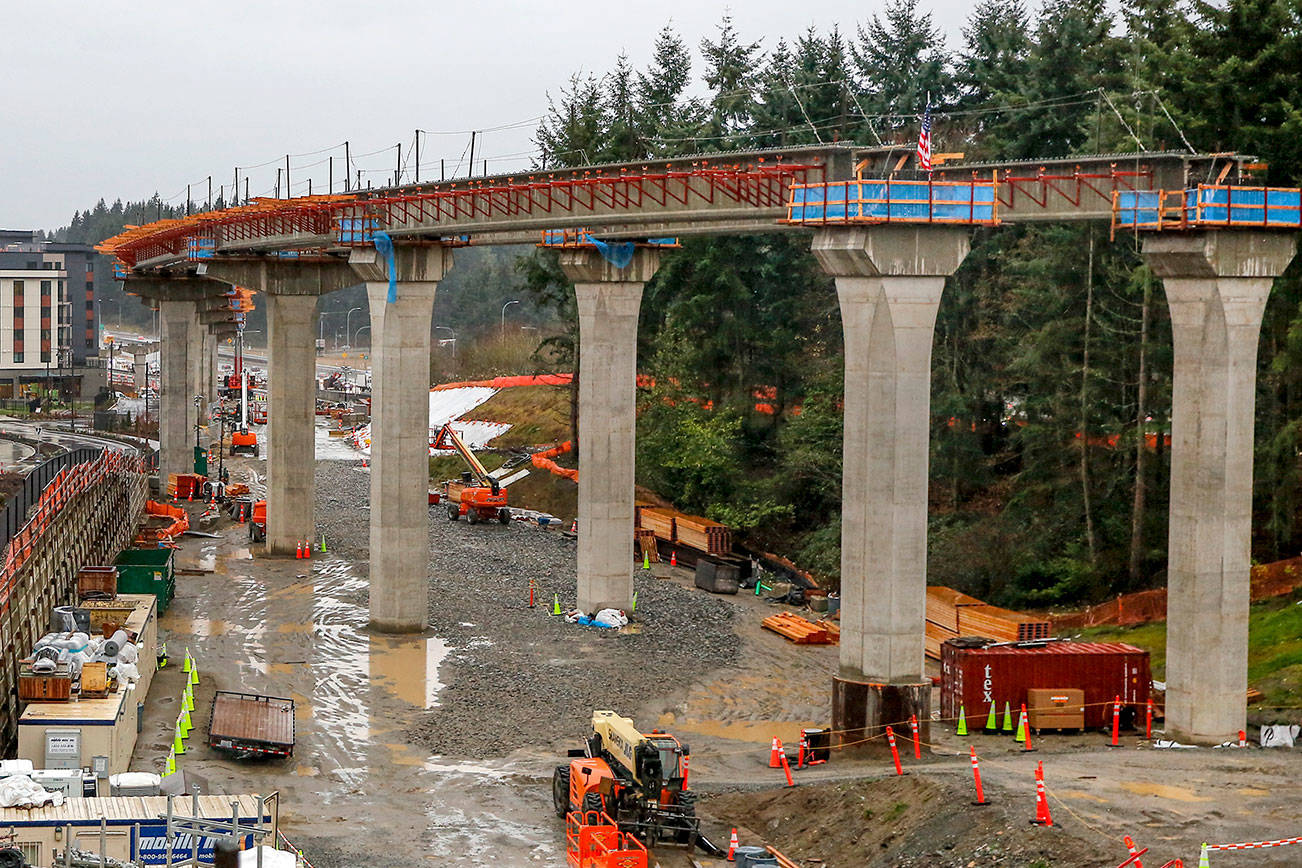 The Lynnwood Link light rail extension breached the 25% milestone for construction in Mountlake Terrace shot on Wednesday December 16, 2020. (Kevin Clark / The Herald)