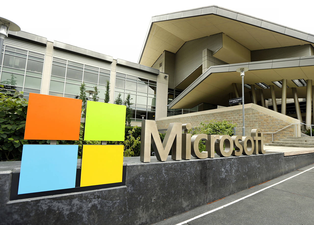 This 2014 photo shows the Microsoft Visitor Center in Redmond. (AP Photo/Ted S. Warren, File)