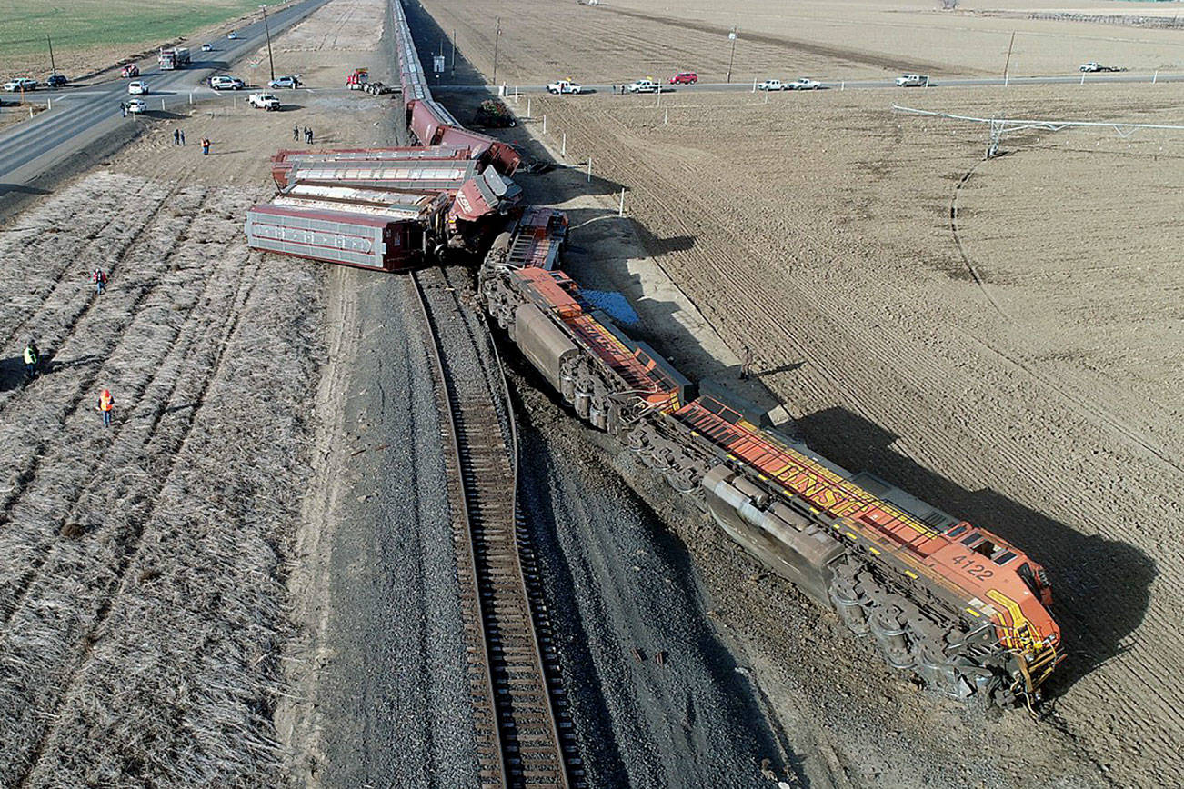 Train derails after collision in Central Washington