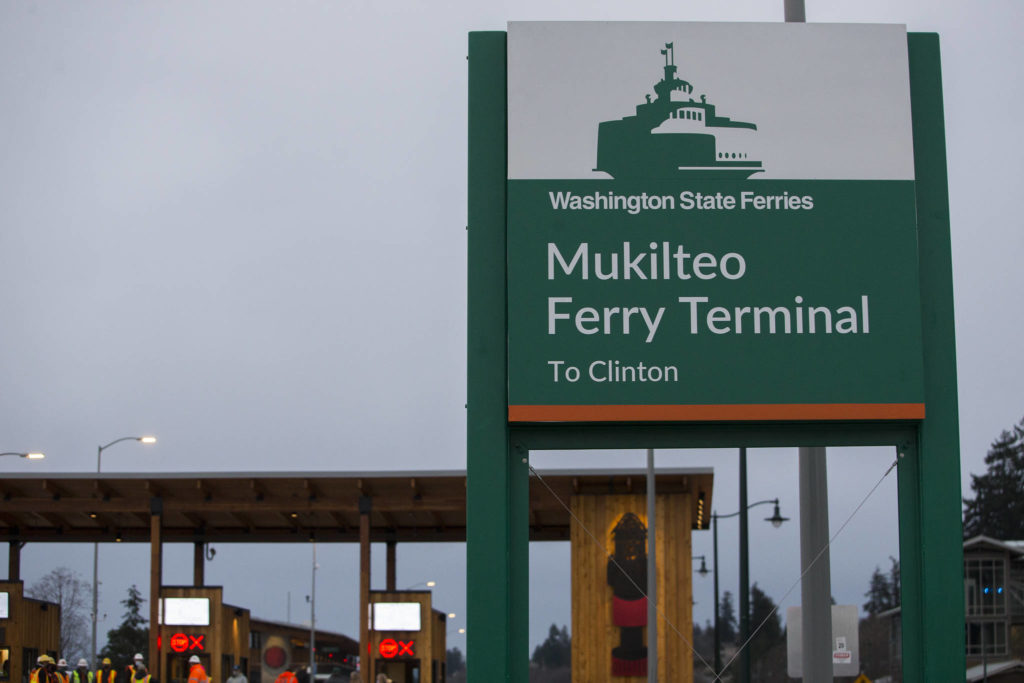 The entrance to the new Mukilteo ferry terminal. (Olivia Vanni / The Herald) 

