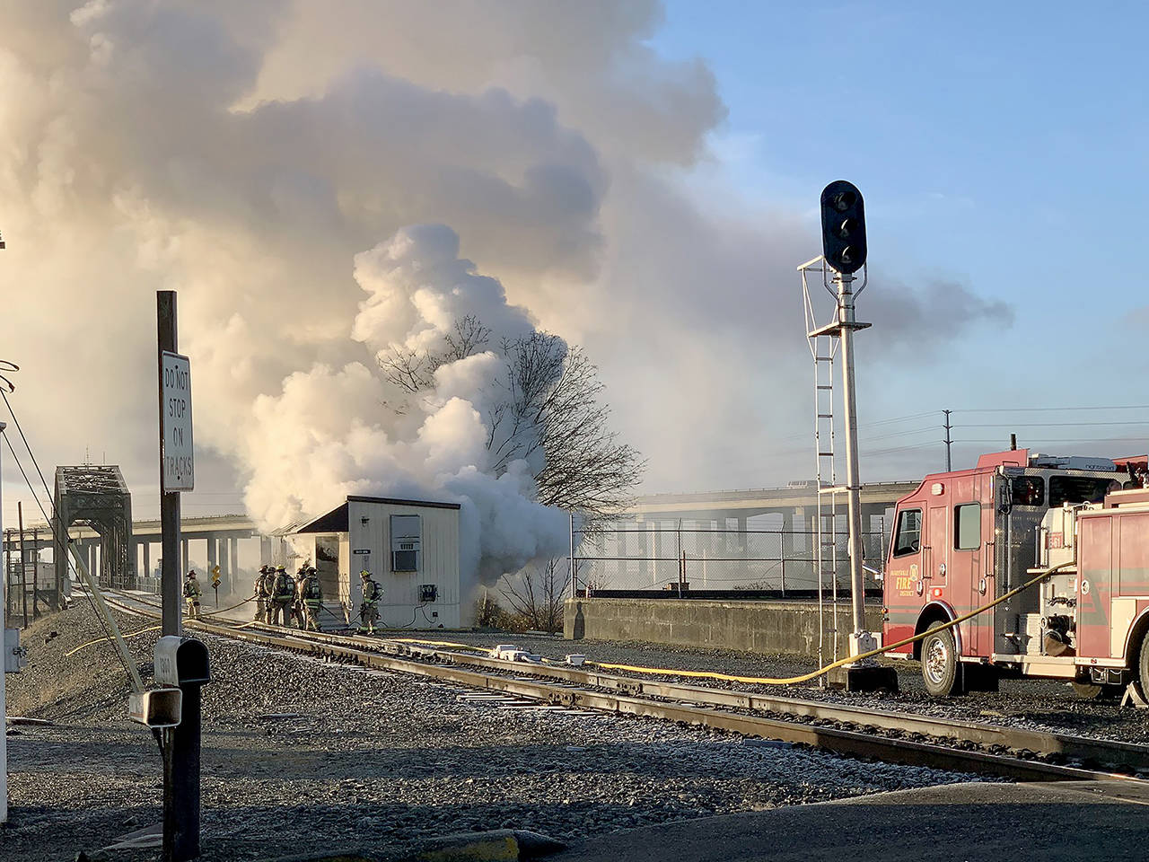 Firefighters extinguished this fire that ripped through a BNSF building off First Street in Marysville. (Marysville Fire District)