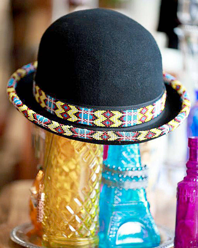 Laurie Sullivan repurposes vintage wool hats and adds Native American style beadwork to them. (Farage Photography)