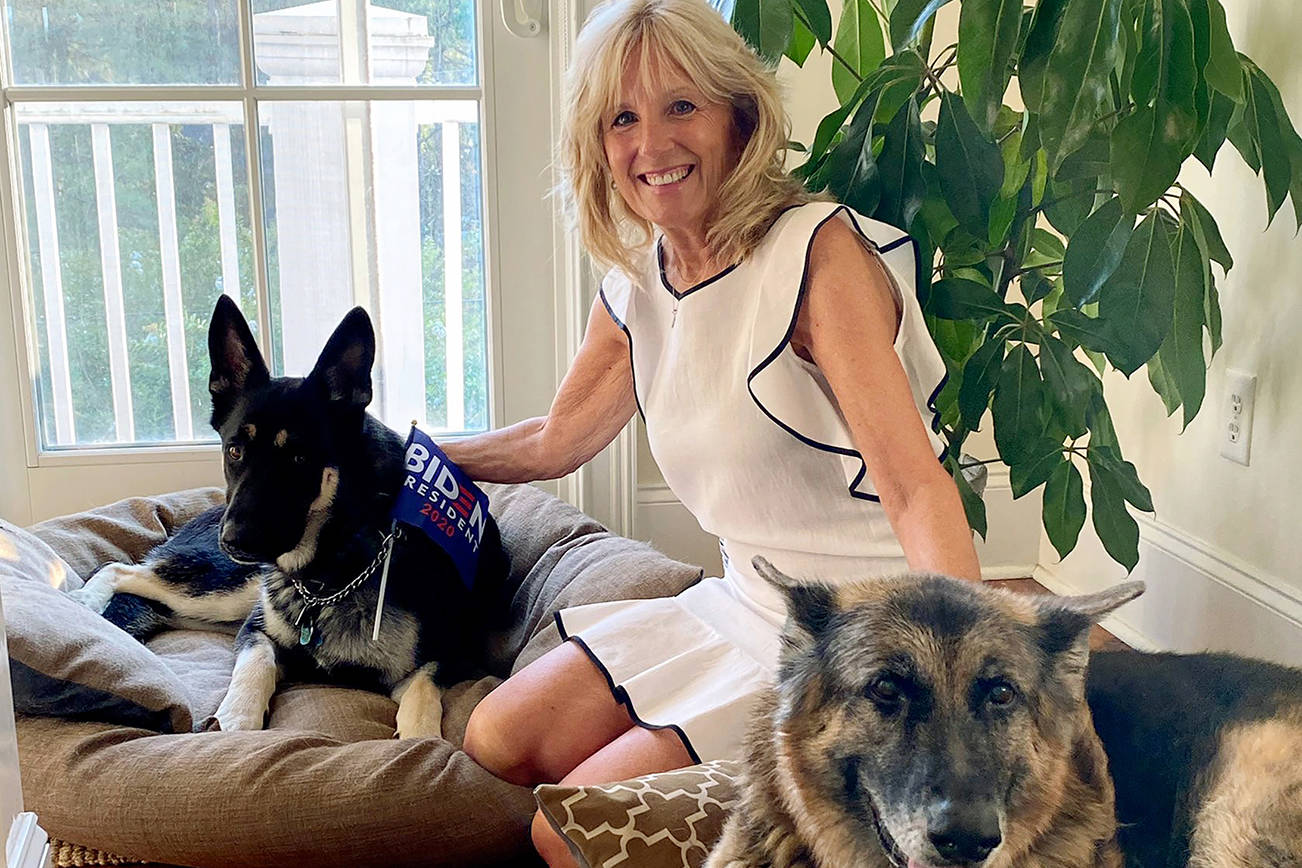 Jill Biden poses with Major Biden (left) and Champ Biden. (Jill Biden)