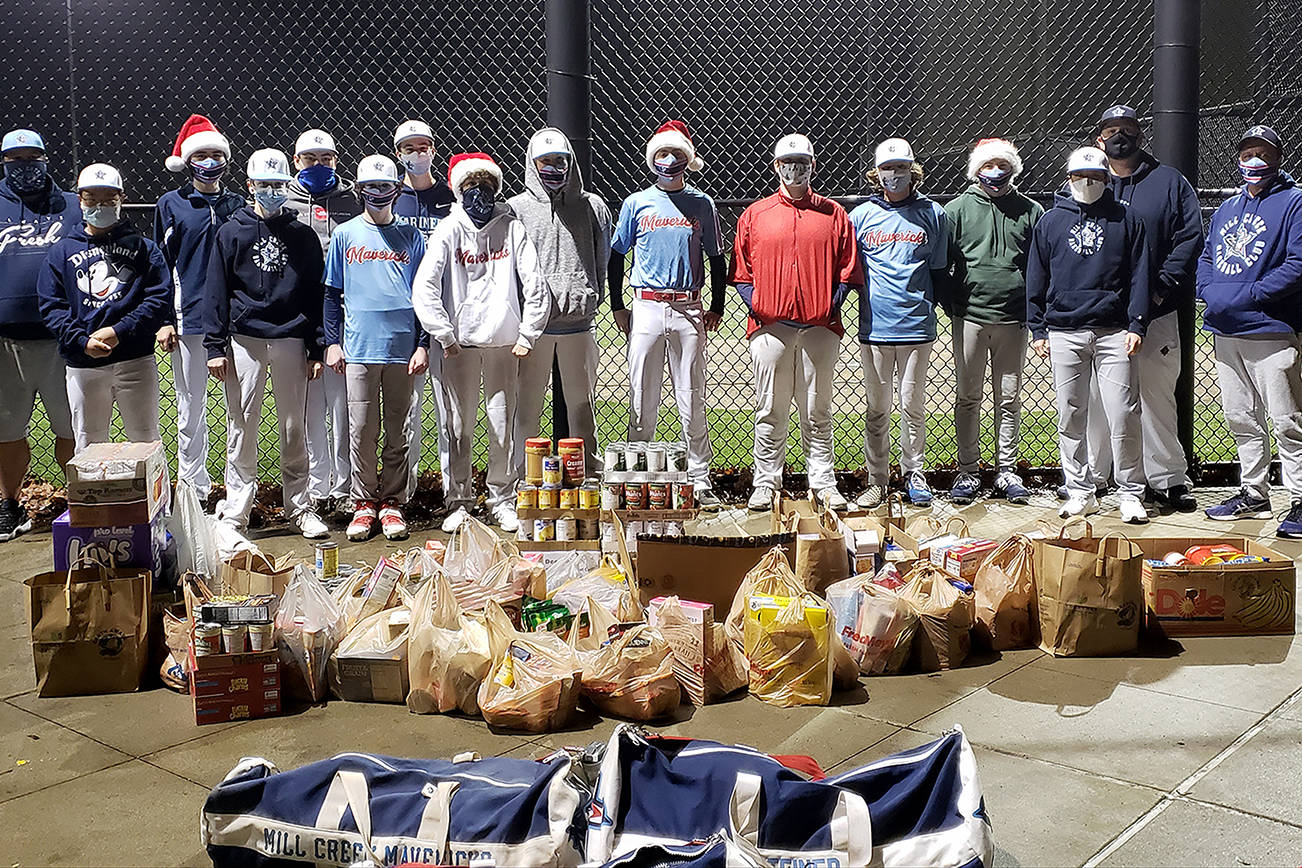 The Mill Creek Mavericks 16U baseball team helped raise funds and food for the local food bank. (Mill Creek Baseball Club)