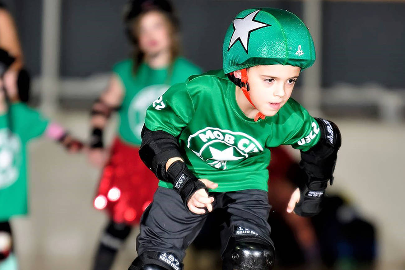 A Mob City jammer, "CMonster," skates in a holiday scrimmage at the Everett Skate Deck on Dec. 9, 2018. An online fundraising effort has been started to help support the skating venue during the pandemic. (Anthony Floyd photo)